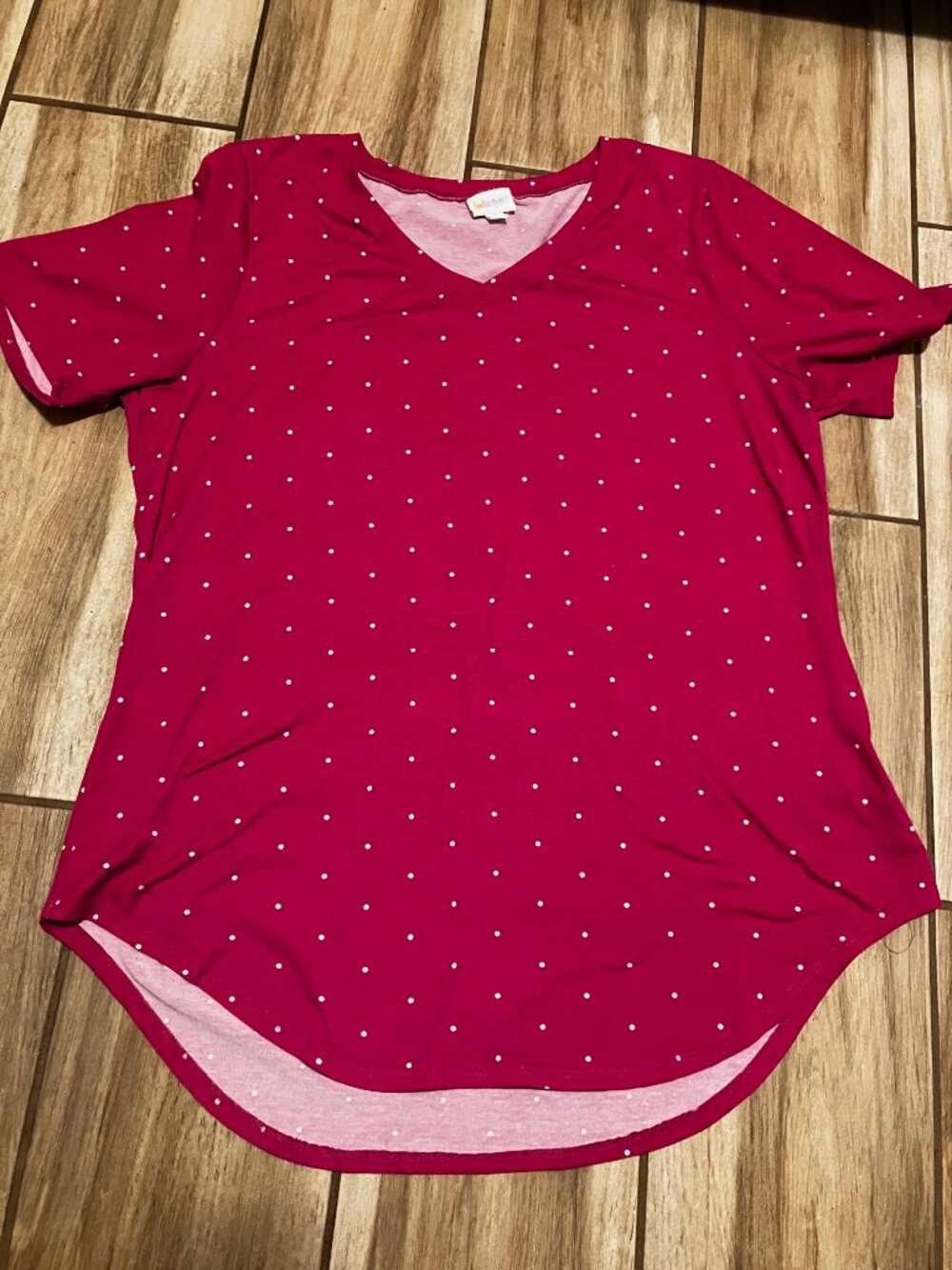 LulaRoe High Low Top Size XL Pink w/White Polka Dots